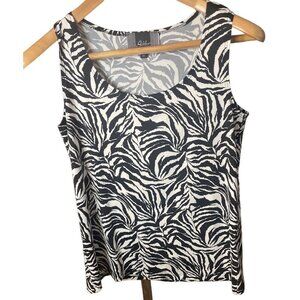 Slinky Zebra Black White Stripe Patterned Stretchy Tank Blouse Sz XS
